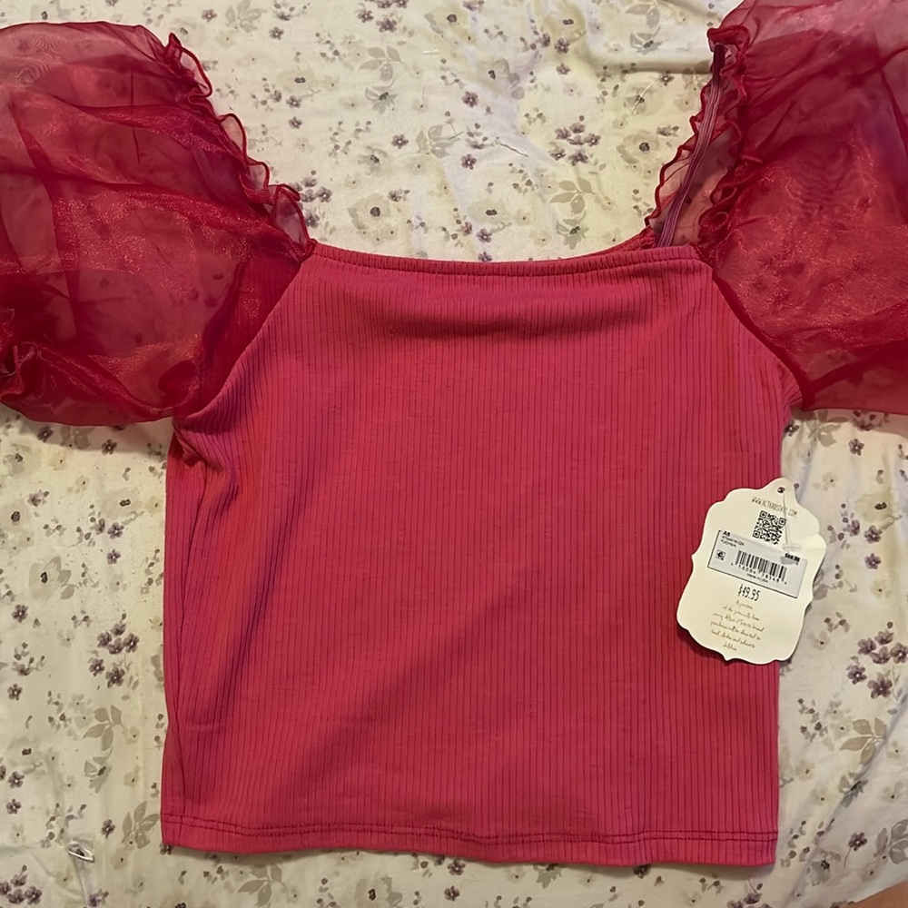 New with tags; altar’d state; pink puffy sleeve shirt; size small